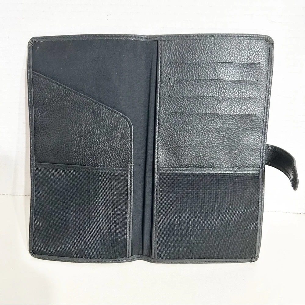 Vintage Gogo Black Genuine Leather Passport ID Holder Wallet Large Size Orangize